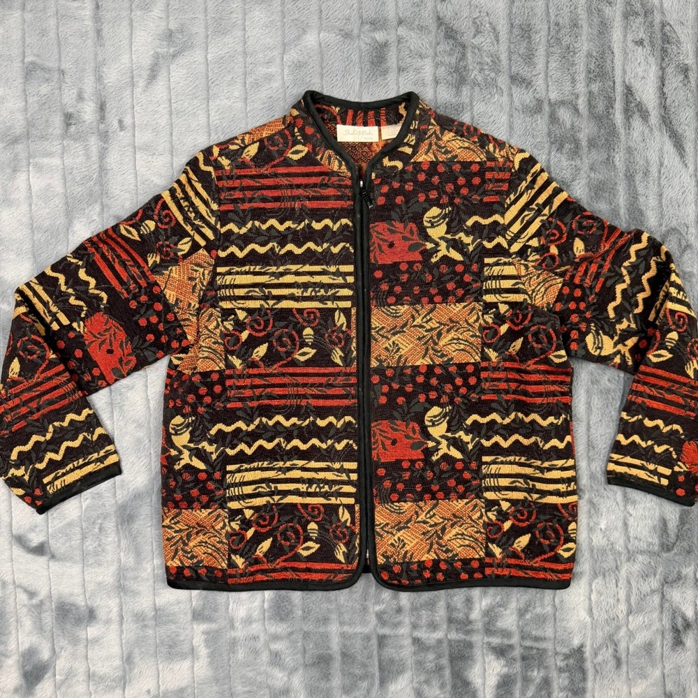 Studio Works Petite Tapestry Jacket Zip Front Floral Patchwork Earth Tones PM